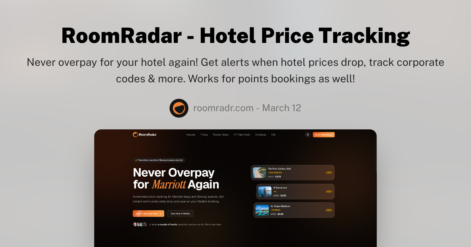 Marriott Hotel Price Tracking & Rebooking | RoomRadar
